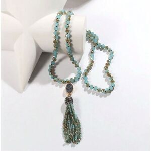 Blue Beaded Druzy Necklace